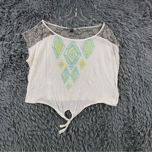 Roxy Shirt Womens Medium Crop Tie Waist Lace Diamonds